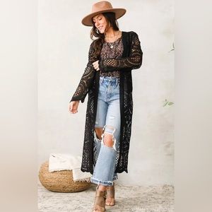NWOT BKE BLACK CROCHET KIMONO
